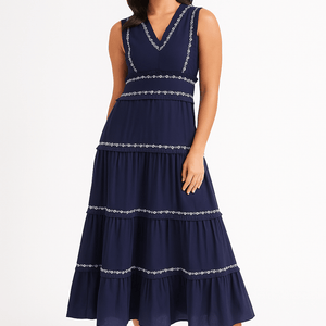 A-Linien-Kleid – Ärmelloses marineblaues Midikleid für Damen-Fashion Peak