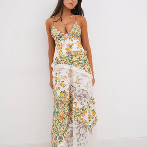 Blumenkleid | Rückenausschnitt | V-Ausschnitt | Maxikleid | Sommerkleid-Fashion Peak