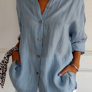 Bluse | Leicht | Langarm | Damen-Hemdbluse mit Knopfleiste-Fashion Peak