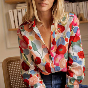 Bluse mit Blumenmuster | Langarm | Mit Kragen | Blümchenhemd | Damenhemd mit Knöpfen-Fashion Peak