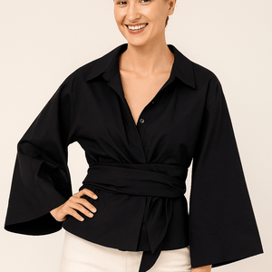 Bluse mit weiten Ärmeln | Taillengürtel | Glockenärmel | Hemdbluse | Damenbluse-Fashion Peak