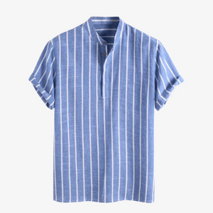 Gestreiftes Hemd | Blau | Kurzarm | Henley-Shirt | Sommerhemd für Herren-Fashion Peak