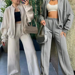 Jogginganzug-Set | Weites Bein | Reißverschluss | Loungewear-Set | Trainingsanzug für Damen-Fashion Peak