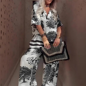 Kombi-Set | Palazzo-Hose | Oversized-Bluse | Hose mit weitem Bein und Oberteil | Damenbekleidung-Fashion Peak