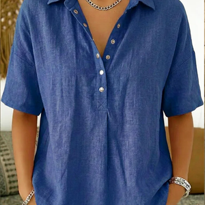 Kurzarmbluse – Lässige Damenbluse mit Kragen und Knopfleiste-Fashion Peak