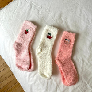 Kuschelsocken Damen | Früchte Stickerei | 3 Paar Flauschig-Fashion Peak