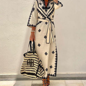 Maxi-Sommerkleid – Langärmliges Kaftan-Kleid für Damen mit Gürtel-Fashion Peak