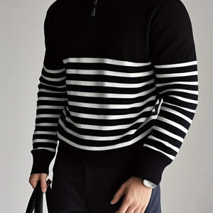 Quarter-Zip Pullover - Gestreift - Gestrickt - Polo Pullover - Herren Half-Zip Pullover-Fashion Peak