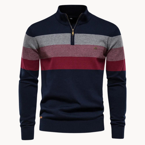 Quarter Zip Pullover - Gestreifter Strickpullover mit Viertel-Reißverschluss für Männer-Fashion Peak