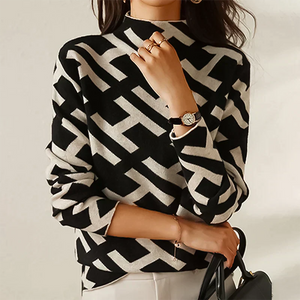 Rollkragenpullover – Damenpullover mit hohem Kragen in Schwarz und Weiß-Fashion Peak