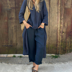 Zweiteiliges Set – Lässiges Oversize-Set aus Bluse und Hose für Damen für den Sommer-Fashion Peak