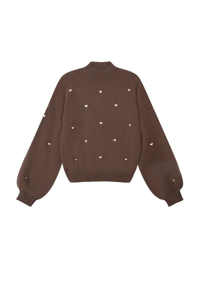 Herz-Pullover – Locker geschnitten – Hoher Kragen – Strickpullover – Damen-Strickmode