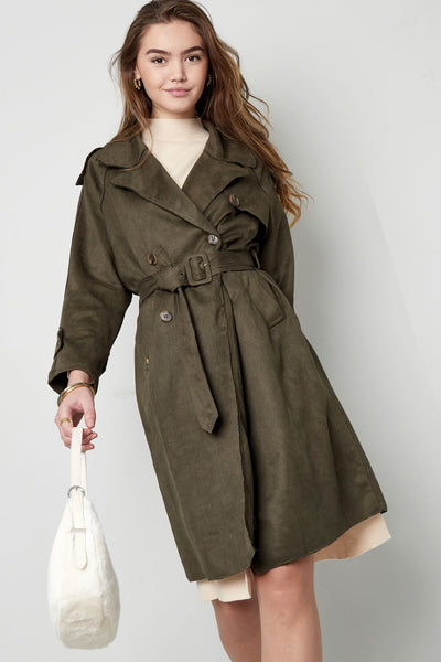 Wildleder-Trenchcoat | Mittellang | Herbst | Zweireihiger Trenchcoat | Damen-Trenchcoat
