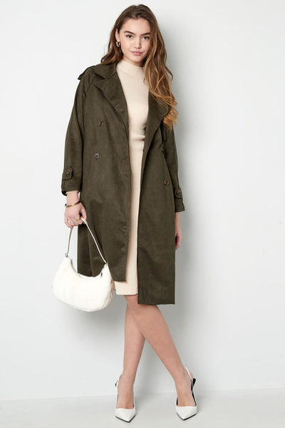 Wildleder-Trenchcoat | Mittellang | Herbst | Zweireihiger Trenchcoat | Damen-Trenchcoat