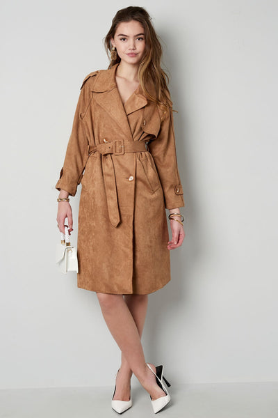 Wildleder-Trenchcoat | Mittellang | Herbst | Zweireihiger Trenchcoat | Damen-Trenchcoat