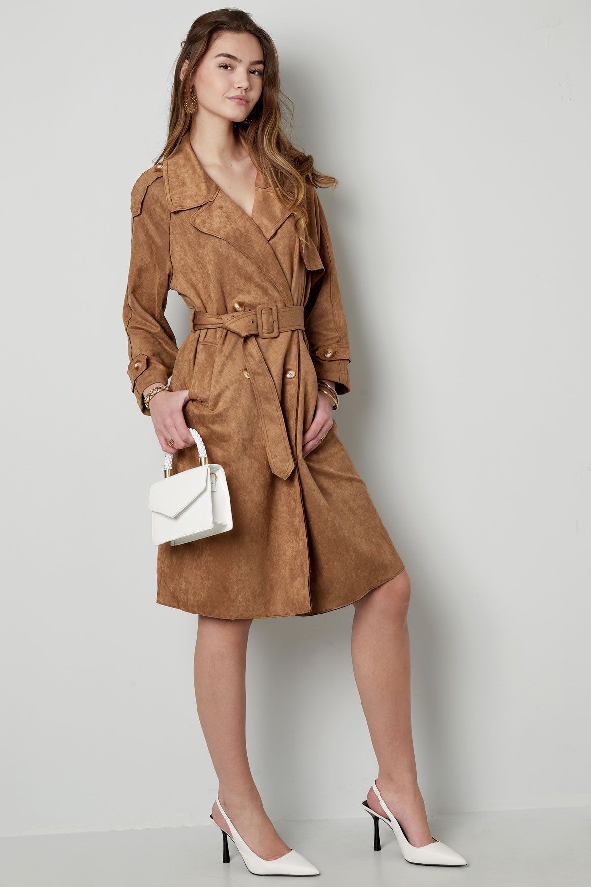 Wildleder-Trenchcoat | Mittellang | Herbst | Zweireihiger Trenchcoat | Damen-Trenchcoat