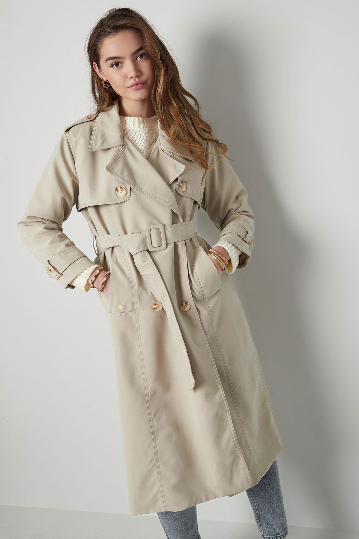 Trenchcoat - Klassischer doppelreihiger Trenchcoat mit Gürtel für Damen