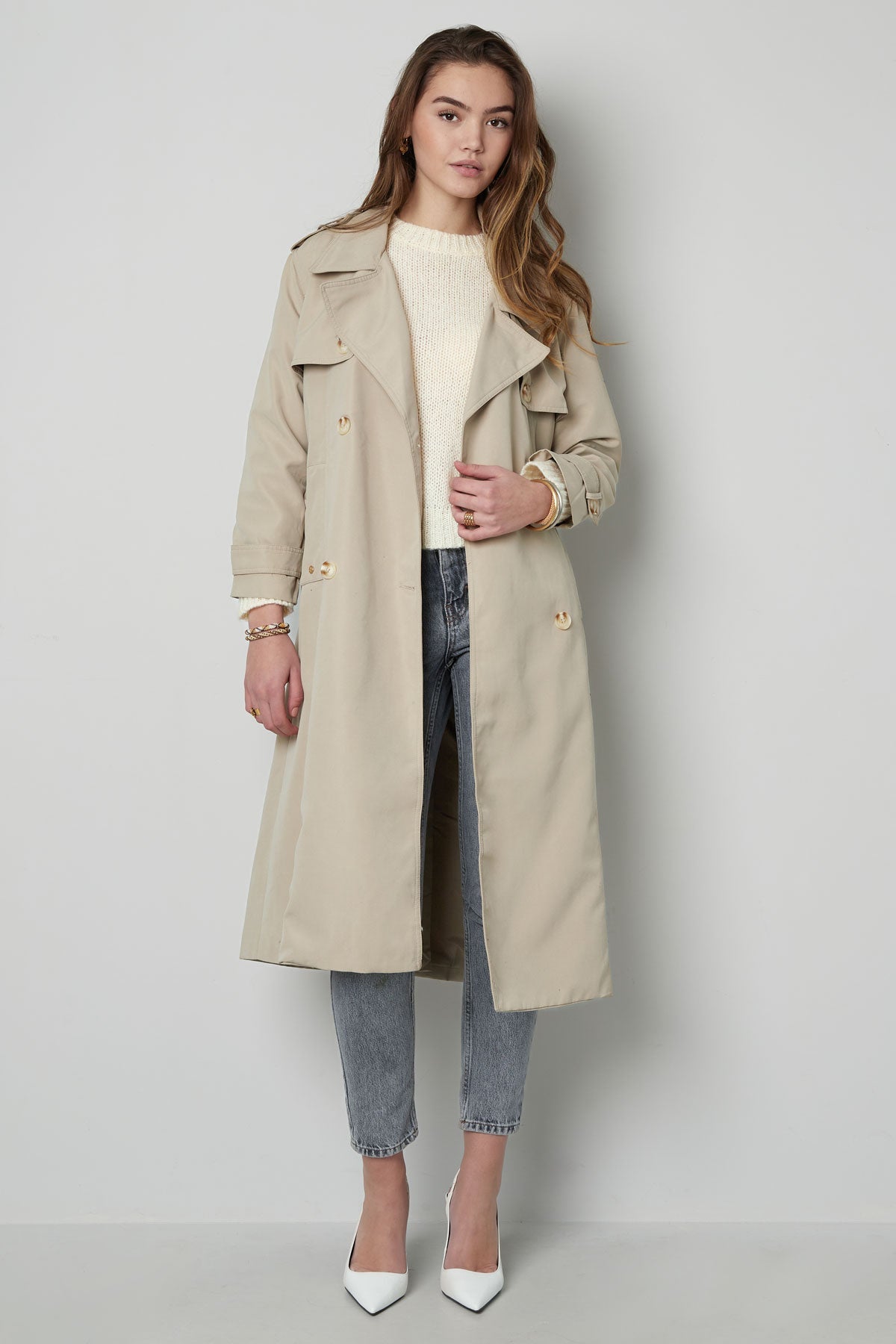 Trenchcoat - Klassischer doppelreihiger Trenchcoat mit Gürtel für Damen