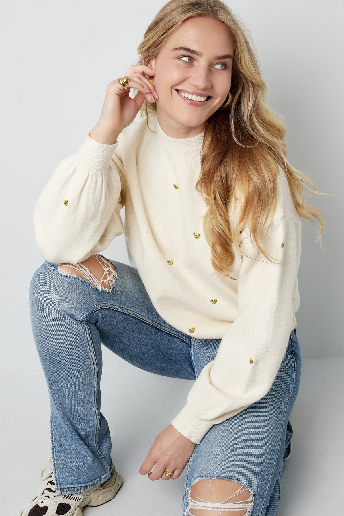 Herz-Pullover – Locker geschnitten – Hoher Kragen – Strickpullover – Damen-Strickmode