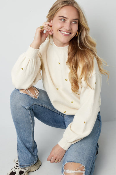 Herz-Pullover – Locker geschnitten – Hoher Kragen – Strickpullover – Damen-Strickmode