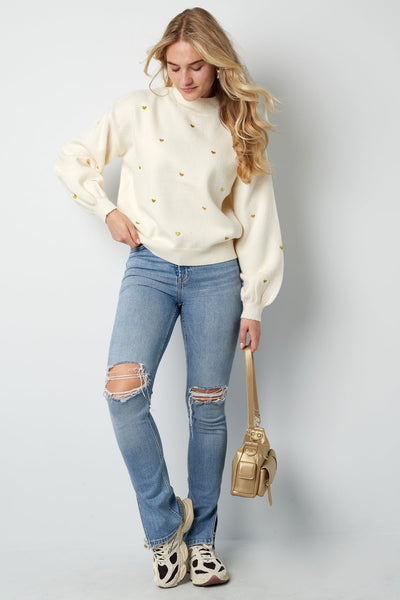 Herz-Pullover – Locker geschnitten – Hoher Kragen – Strickpullover – Damen-Strickmode