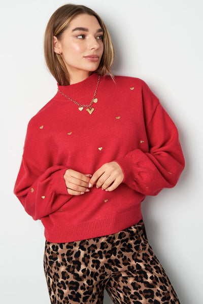 Herz-Pullover – Locker geschnitten – Hoher Kragen – Strickpullover – Damen-Strickmode