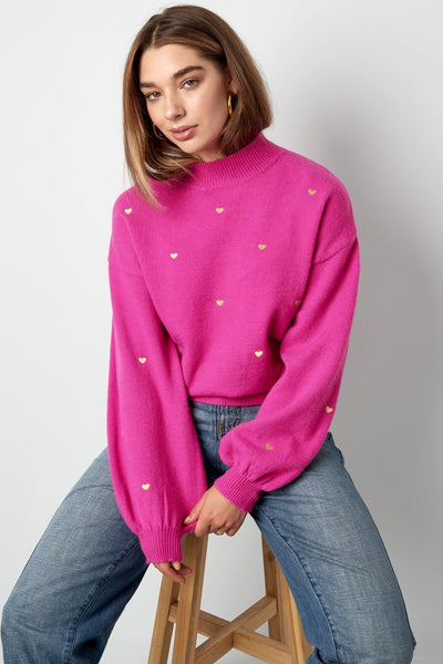 Herz-Pullover – Locker geschnitten – Hoher Kragen – Strickpullover – Damen-Strickmode