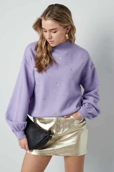 Herz-Pullover – Locker geschnitten – Hoher Kragen – Strickpullover – Damen-Strickmode