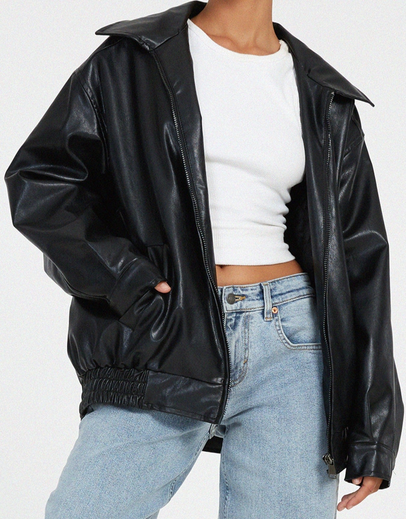 Kunstlederjacke | Oversize | Reißverschluss | Leder-Bomberjacke | Kunstlederjacke Damen