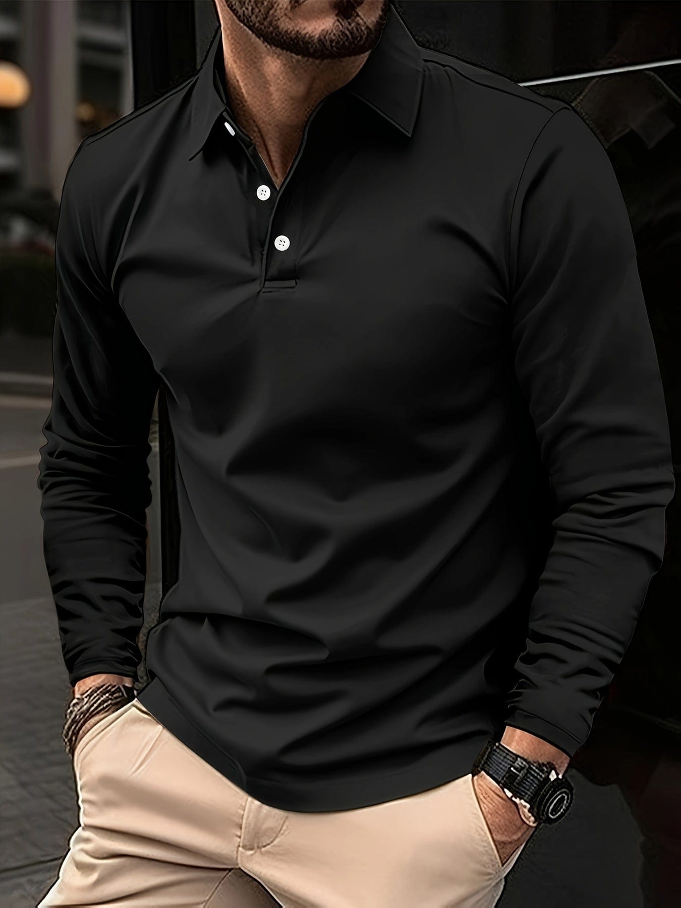 Langarm-Poloshirt – Poloshirt für Männer mit Kragen und Knopfleiste