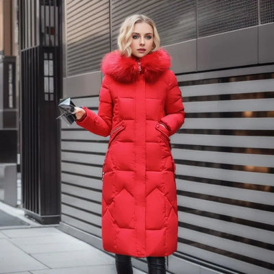 Lange Daunenjacke für Damen – Pelzkragen – Gefüttert – Winterjacke – Langer Mantel für Damen