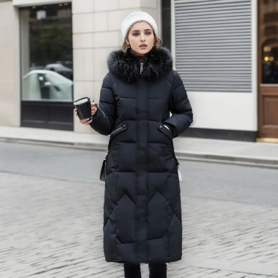 Lange Daunenjacke für Damen – Pelzkragen – Gefüttert – Winterjacke – Langer Mantel für Damen