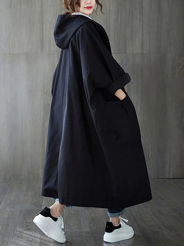 Wasserdichter Mantel – Langer Oversize-Regenmantel mit Kapuze für Damen
