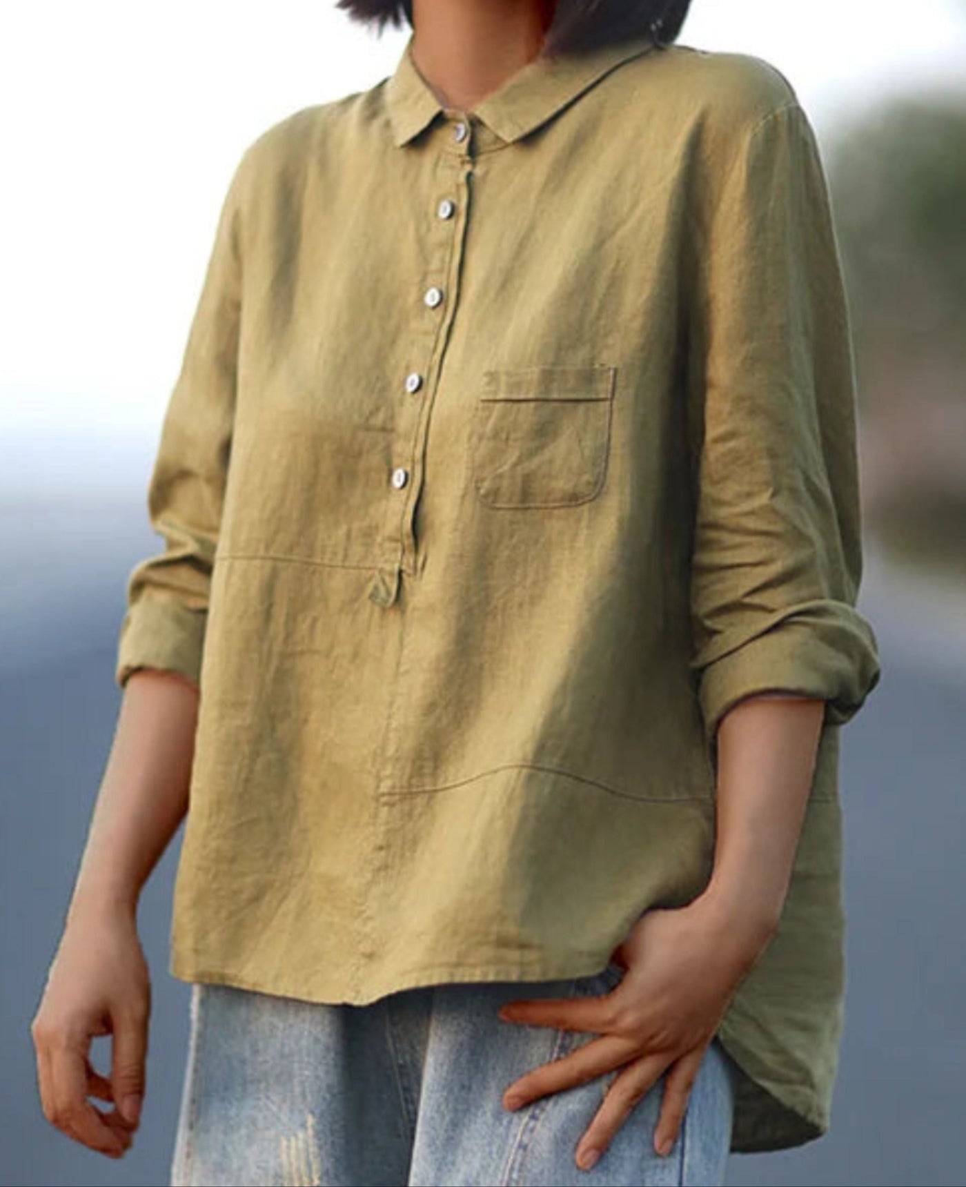 Oversize-Shirt – Langarm – Halbe Knopfleiste – Oversize-Bluse – Damenhemd