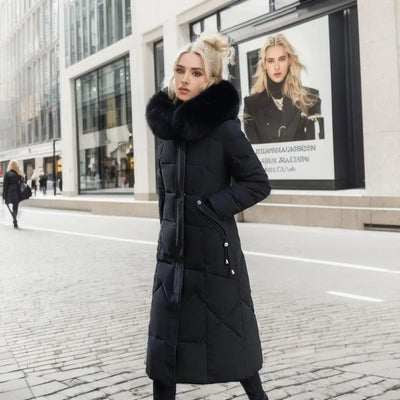 Lange Daunenjacke für Damen – Pelzkragen – Gefüttert – Winterjacke – Langer Mantel für Damen
