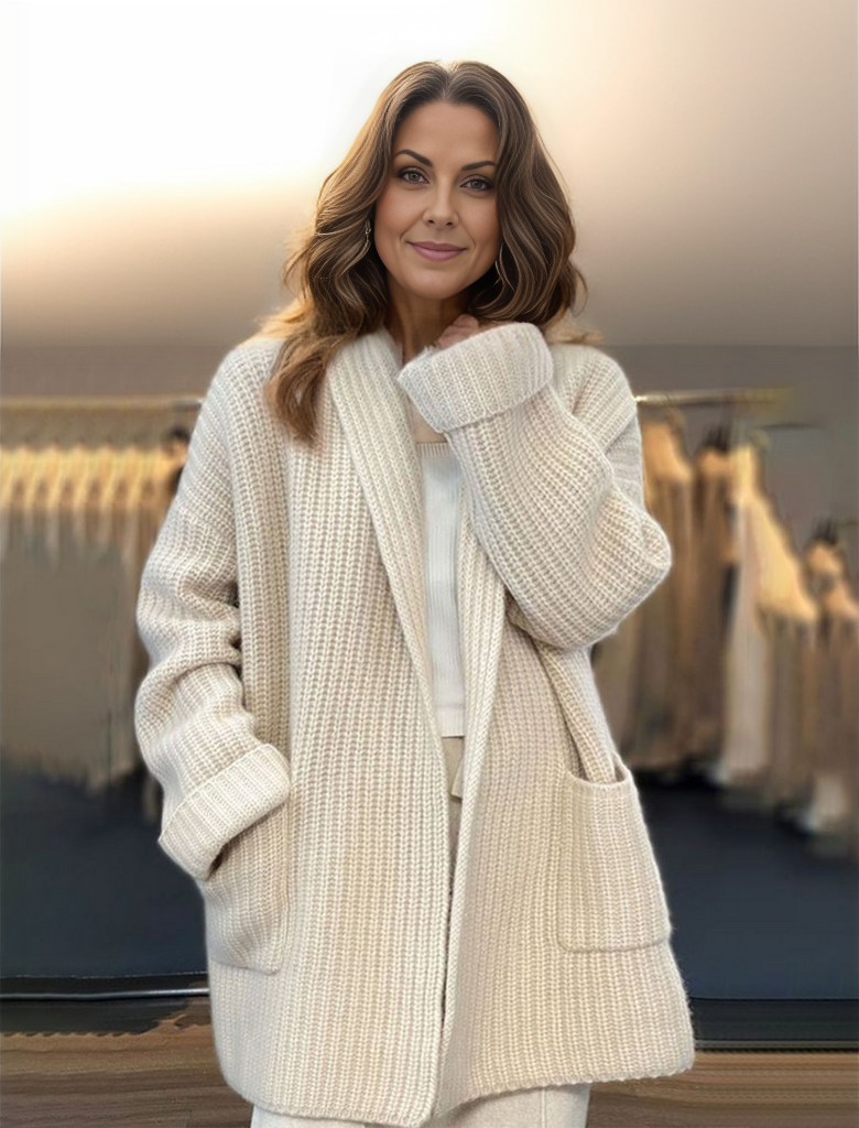 Strickjacke – Weiß – Offene Vorderseite – Oversized-Strickjacke – Damenstrickwaren