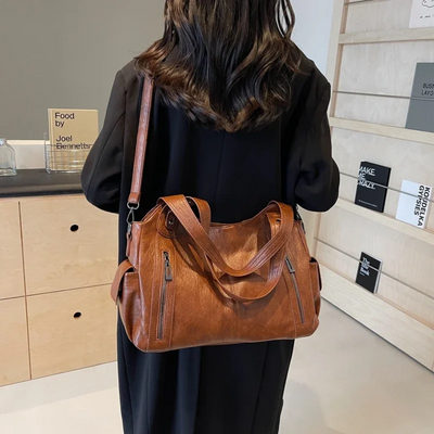 Ledertasche – Damen-Umhängetasche aus Kunstleder in Schwarz und Braun