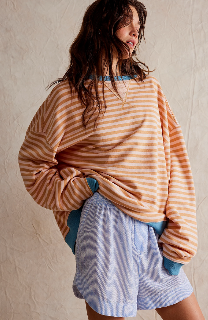 Oversized-Pullover – Gestreiftes Oversized-Langarmshirt für Frauen