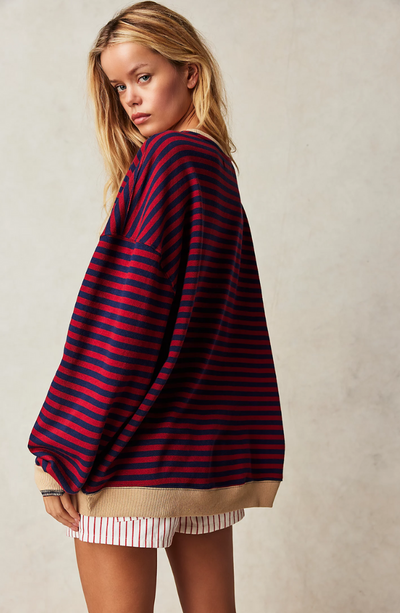 Oversized-Pullover – Gestreiftes Oversized-Langarmshirt für Frauen