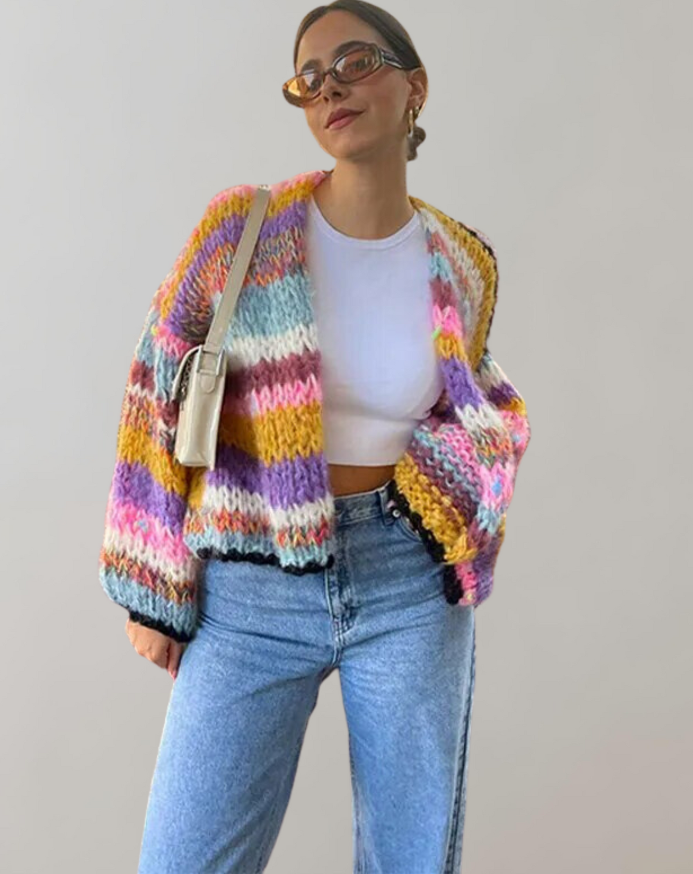 Strickjacke | Bunt | Gestreift | Grobstrickjacke | Damenstrickmode