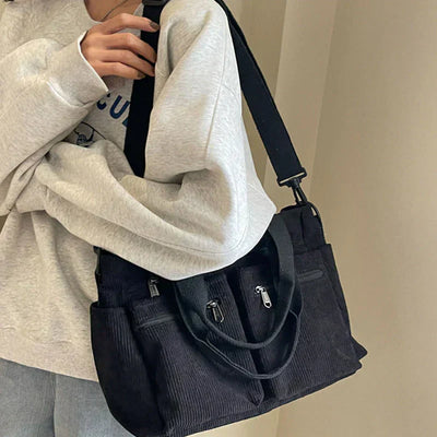 Cordtasche – Schultertasche für Frauen mit mehreren Fächern