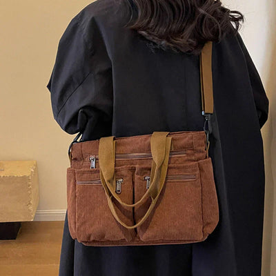 Corduroy Bag - Damen Umhängetasche mit mehreren Taschen und langem Riemen