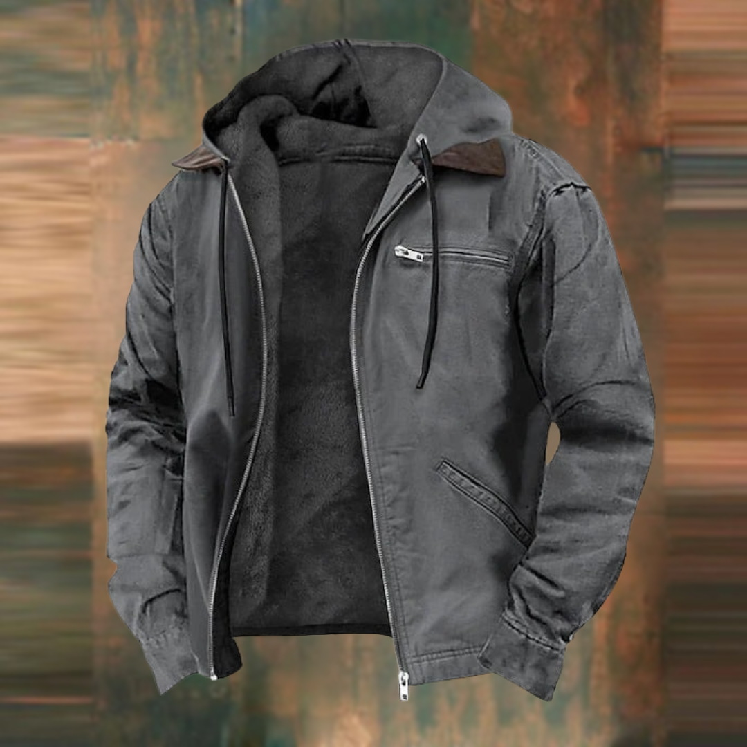 Fleecegefütterte Jacke – mit Kapuze – Reißverschluss – Herbstjacke – Herrenjacke