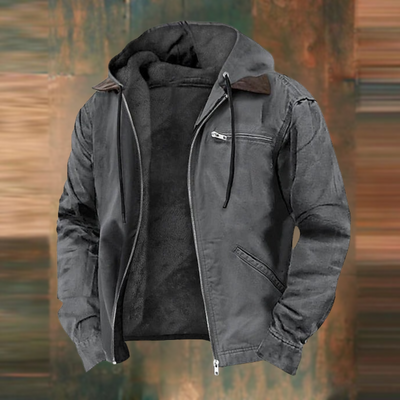 Fleecegefütterte Jacke – mit Kapuze – Reißverschluss – Herbstjacke – Herrenjacke