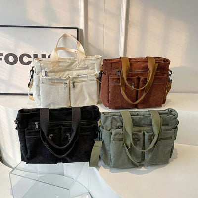 Cordtasche – Schultertasche für Frauen mit mehreren Fächern