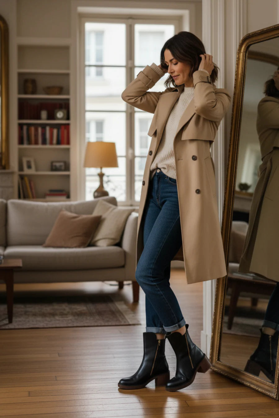 Ankle Boots - Damenstiefel mit braunem und schwarzem Blockabsatz aus Leder