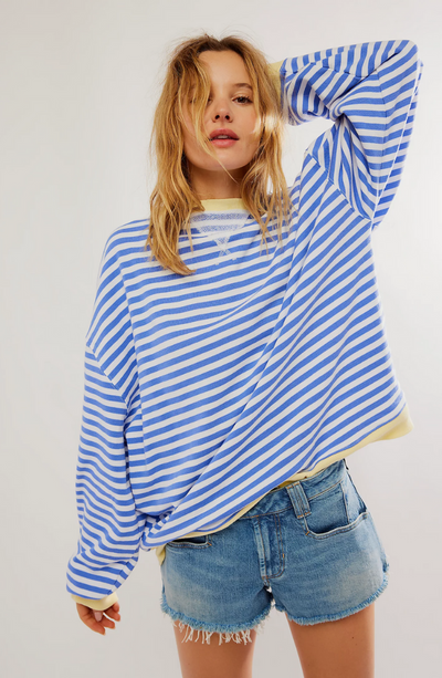 Oversized-Pullover – Gestreiftes Oversized-Langarmshirt für Frauen