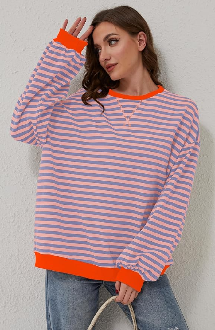 Oversized-Pullover – Gestreiftes Oversized-Langarmshirt für Frauen
