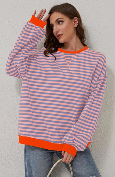 Oversized-Pullover – Gestreiftes Oversized-Langarmshirt für Frauen