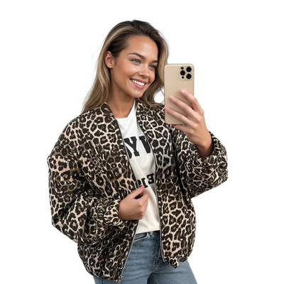 Leopardenmuster Bomberjacke | Übergröße | Zip-Up | Leopardenjacke | Damenjacke